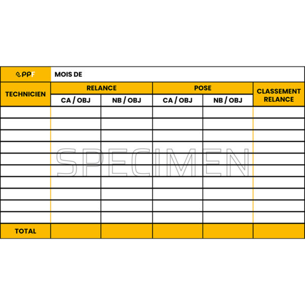 Tableau de relance 10 techniciens