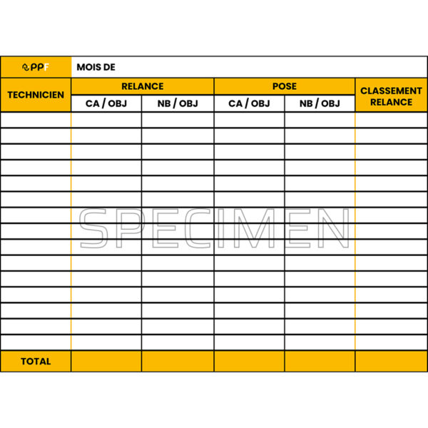 Tableau de relance 15 techniciens