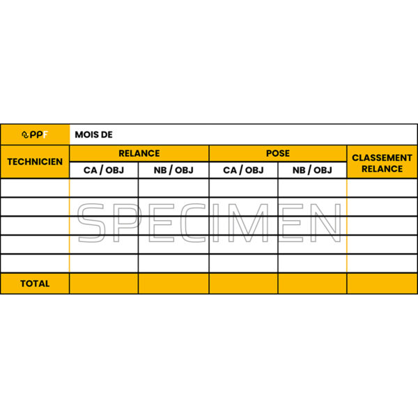 Tableau de relance 5 techniciens